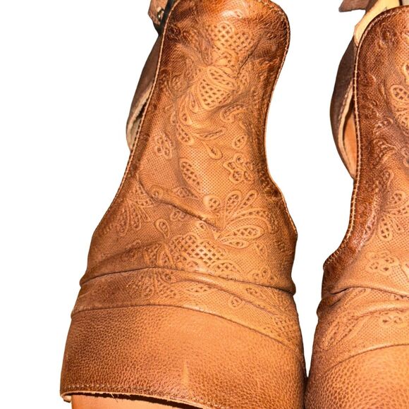 Miz Mooz Corra Sandals Women's 9.5 Tan Leather Zipper Buckle Open Toe Floral - Picture 4 of 11